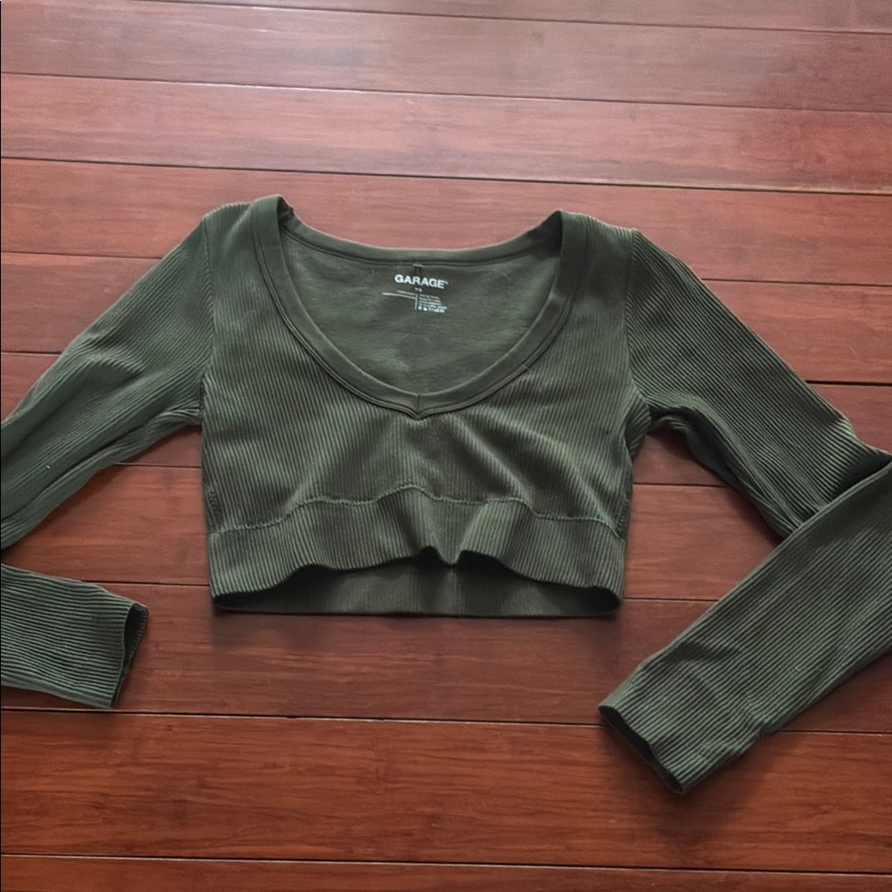 Garage Green Fitted Crop Blouse